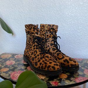 Leopard print combat boots